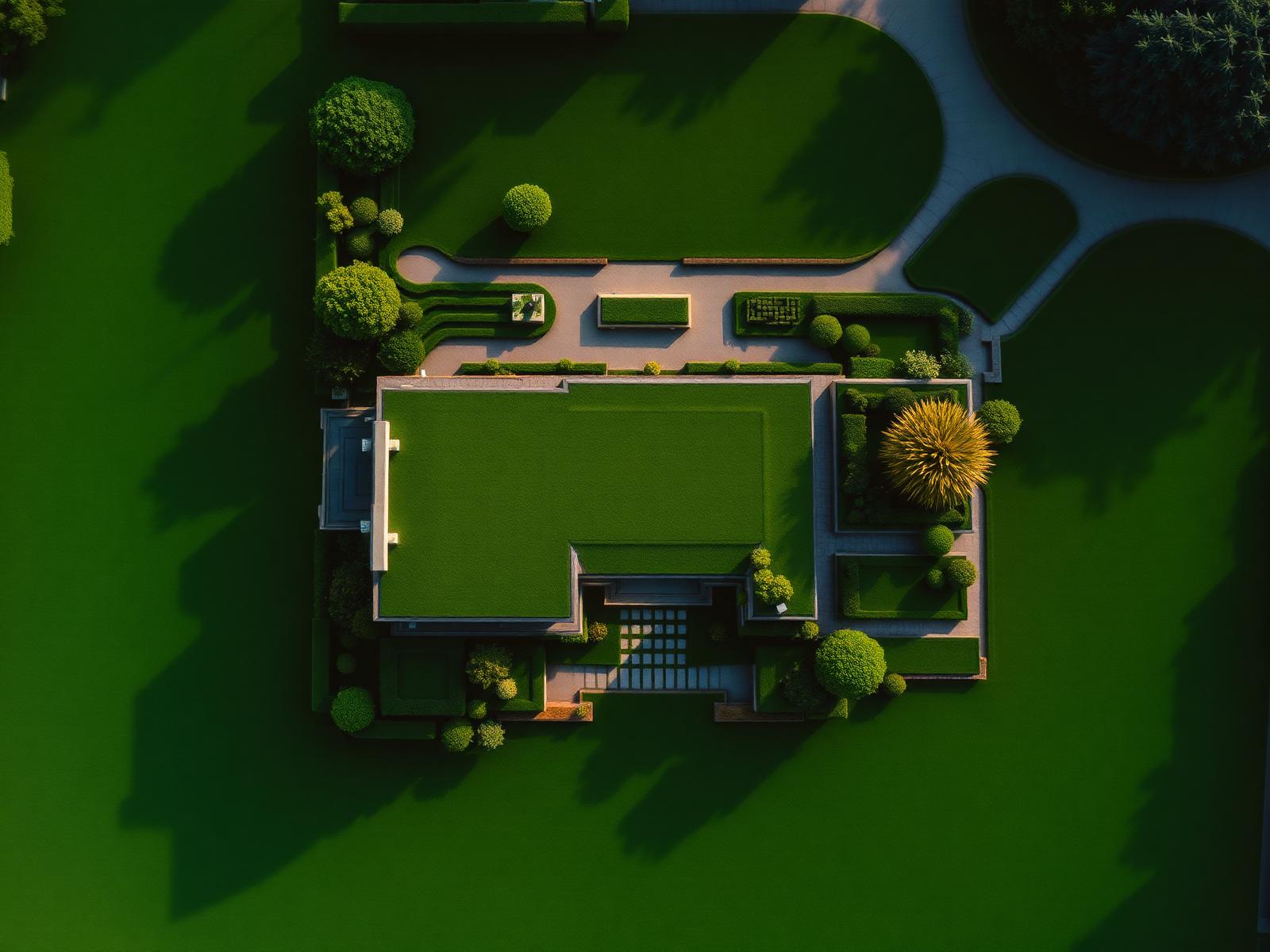 Aerial view of an immaculate landscaped estate
